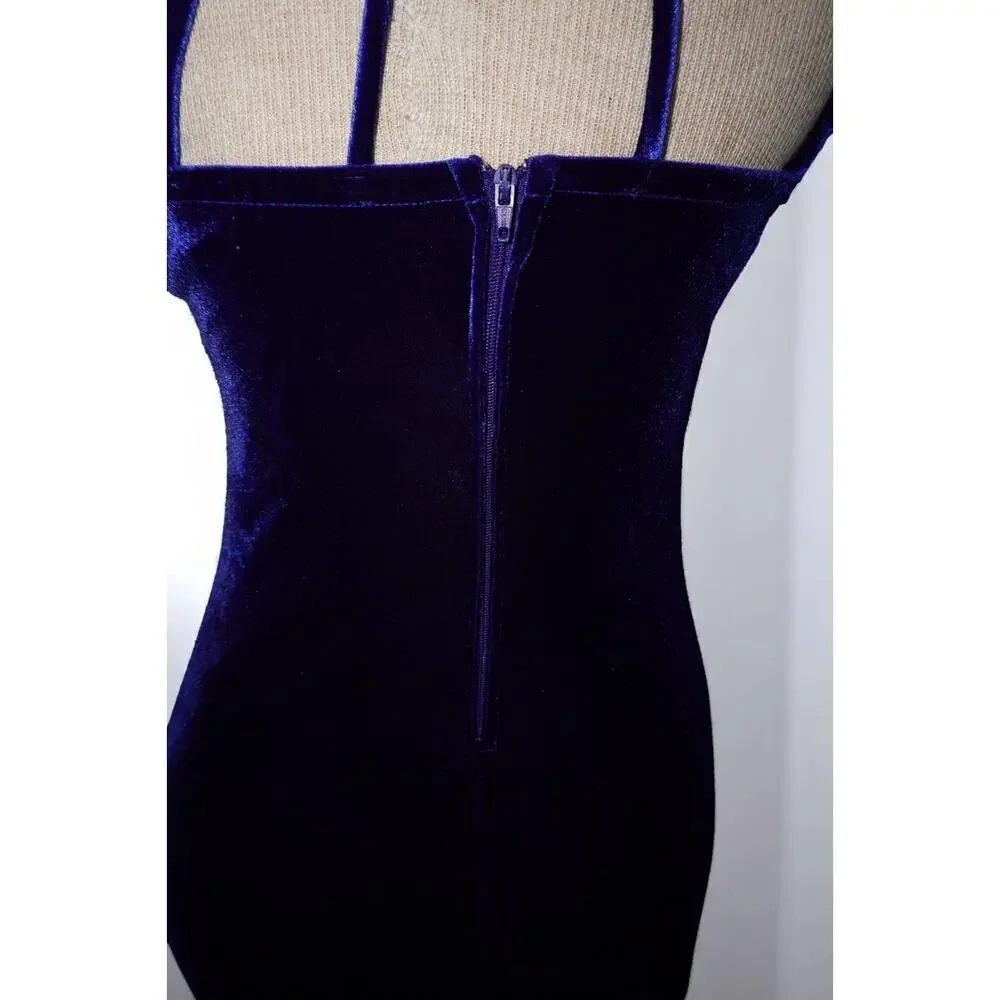 Kiki USA Royal Blue Velvet Halter Dress – Size 40 - Picture 12 of 16
